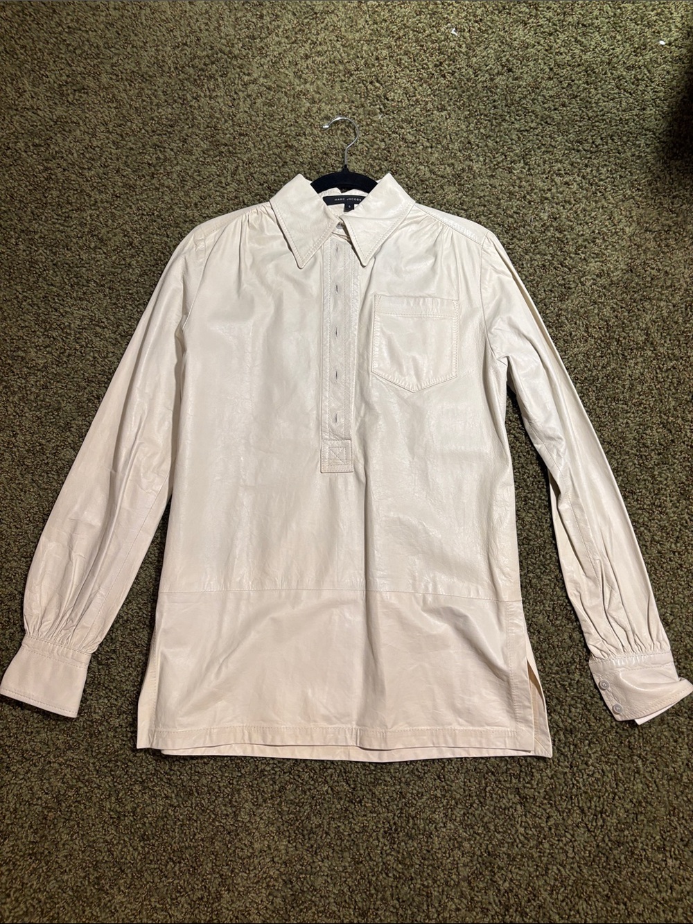 Marc Jacobs Cream Long-Sleeve Leather Pullover Shirt